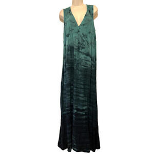 One World sz L boho hippie crochet maxi dress blue green tie dye #3265